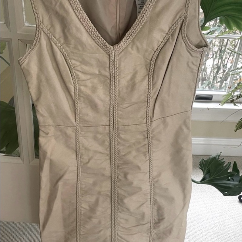 Max Studio Faux-Leather Dress Braided Trim Lined V-Neck Sleeveless Xs